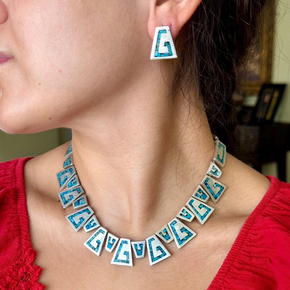Taxco Greca Necklace and Earrings Set